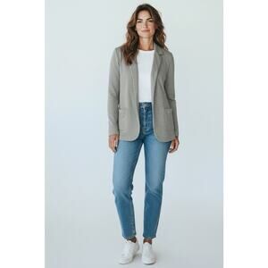 Loft Cardigan Blazer Jacket Size S Light Gray Womens Stretch Jersey sweatshirt